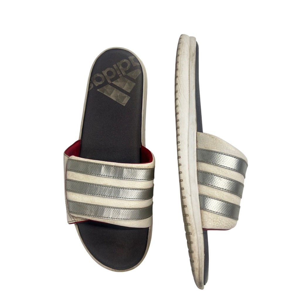 adidas Fitfoam Adjustable Strap Slide Sandals Size 12 White Silver Sporty‎ Y2K